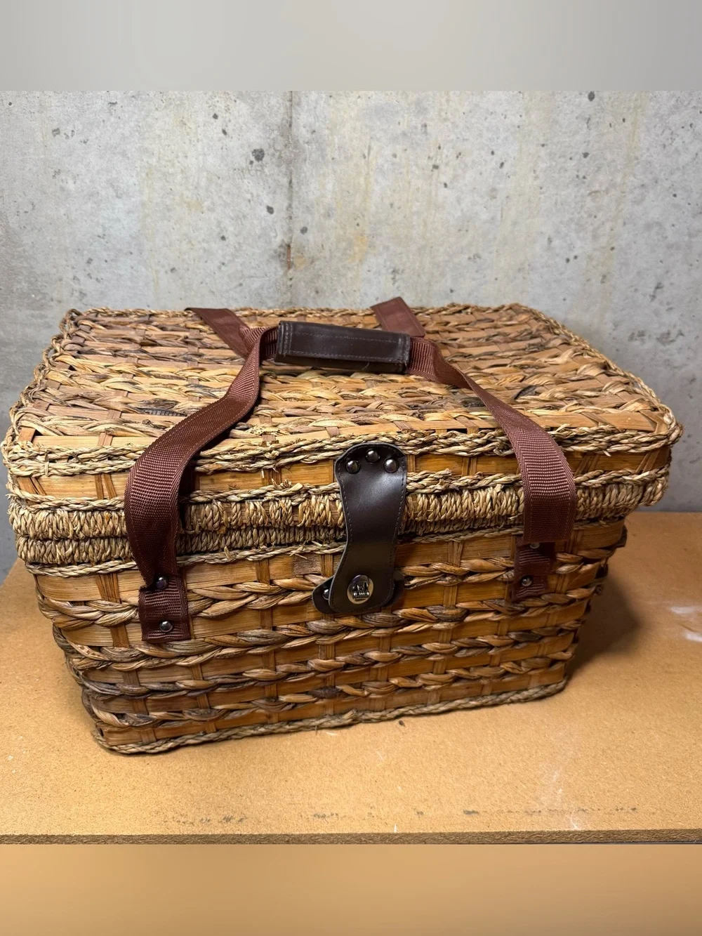 Vintage Wicker Picnic Basket- Isolated